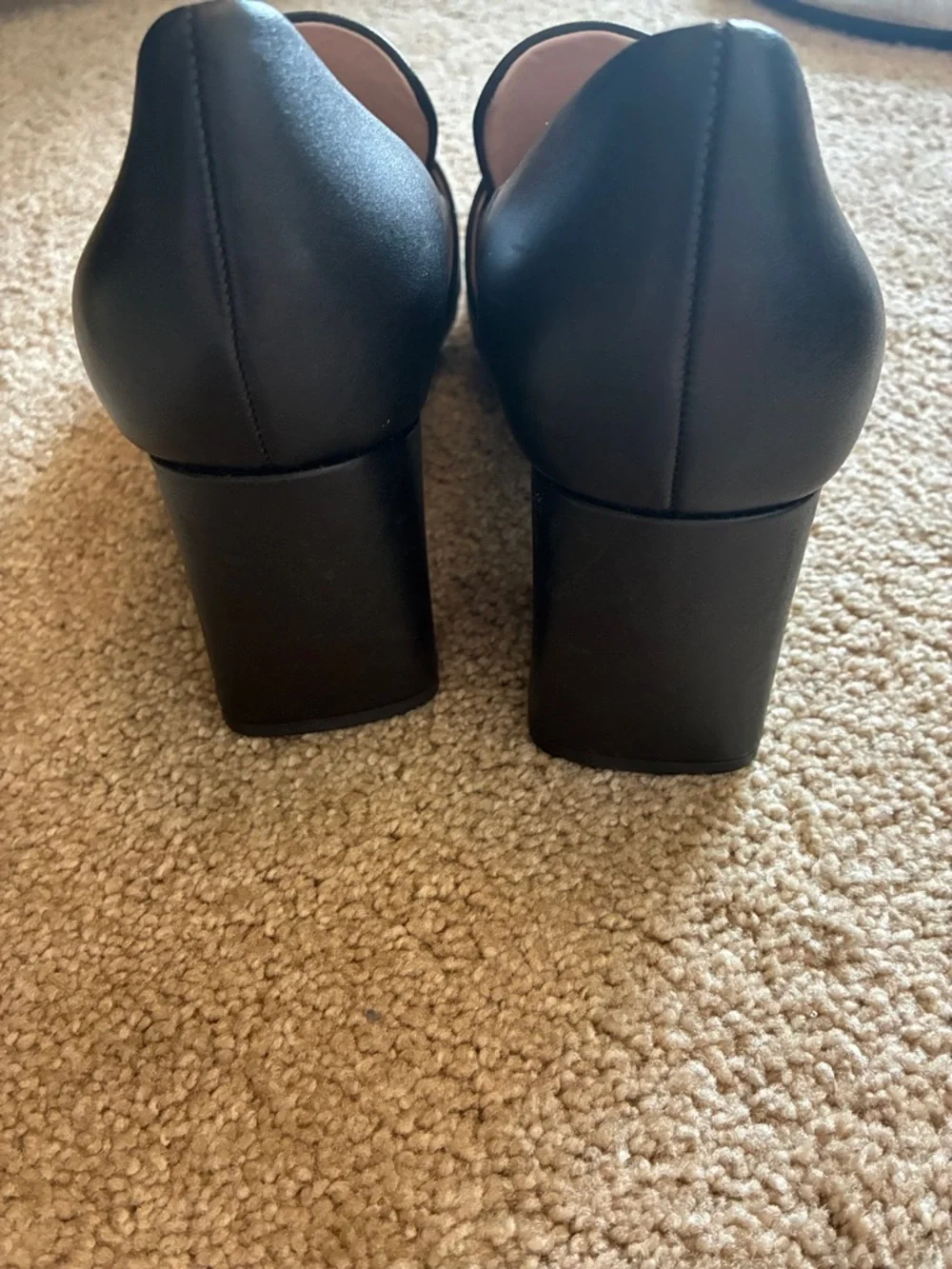 Kate Spade Black Leather Leandra Block Heel Loafers Buckle Pumps size 10